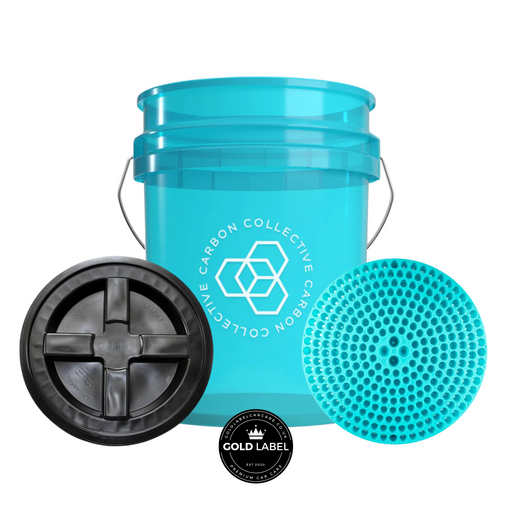 Carbon Collective Transparent Teal Bucket, Vortex Grit Guard & Gamma Seal Lid (Black)