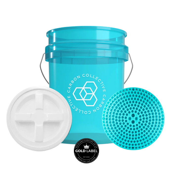 Carbon Collective Transparent Teal Bucket, Vortex Grit Guard & Gamma Seal Lid (White)