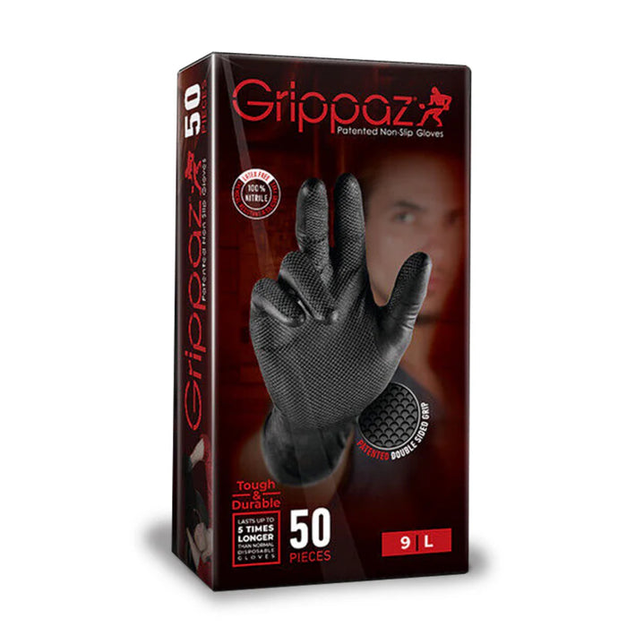 Grippaz Black Nitrile Grip Gloves- Pack of 50